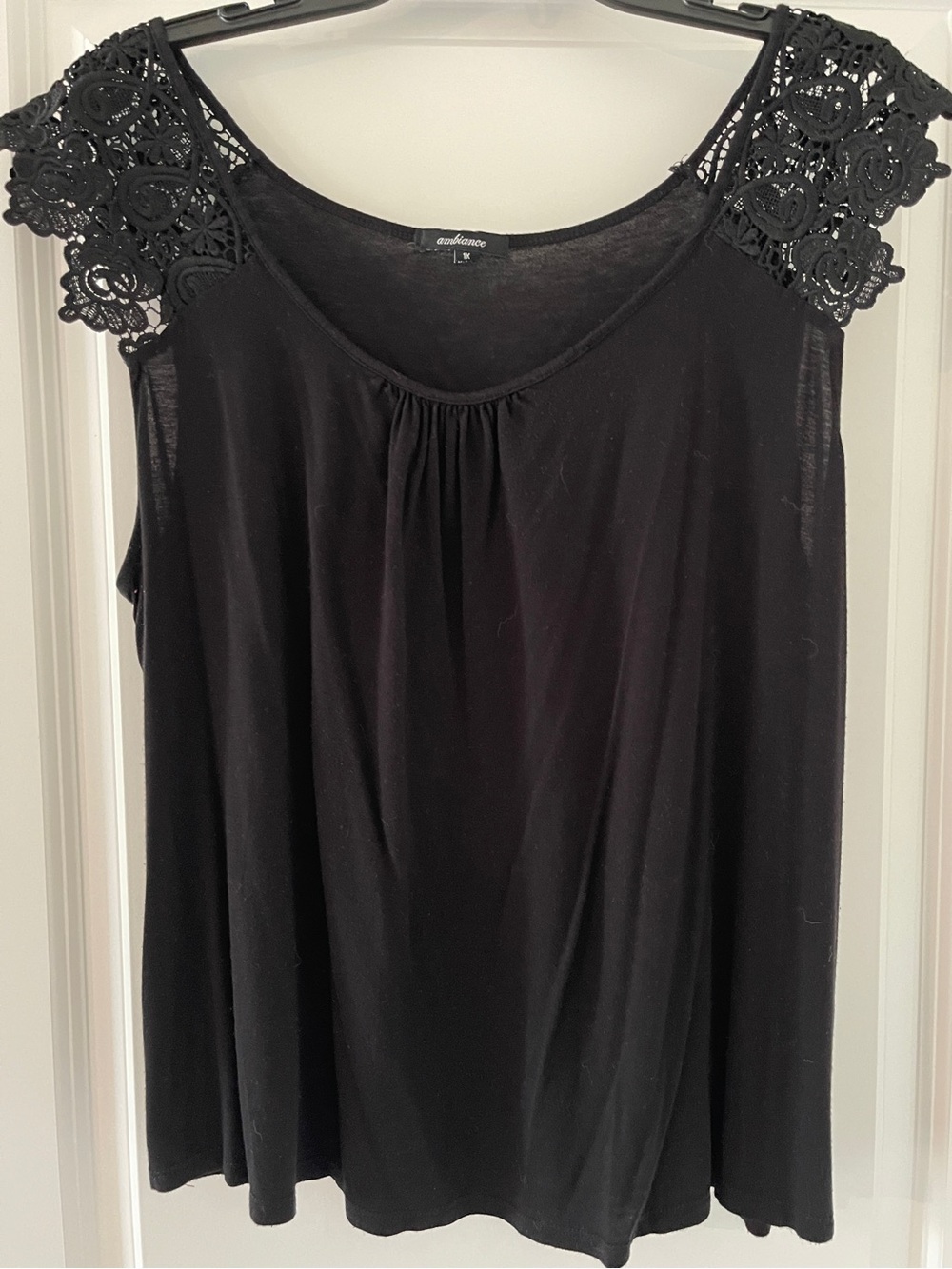 Ambiance Black Lace-Shoulder Sleeveless Tank Top 1X